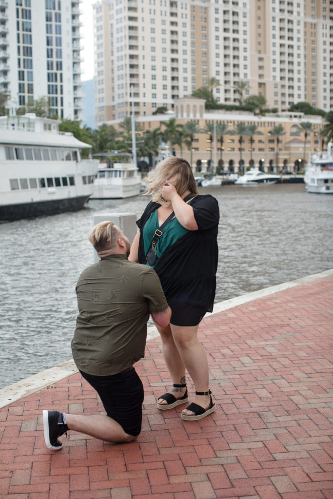 Man proposes to his girlfriend near the water in downtown Fort Lauderdale 