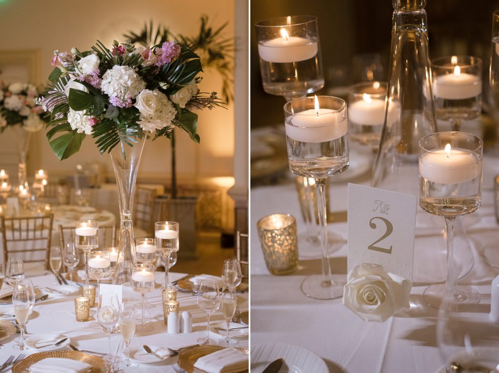 Reception details for a wedding at the Colony Palm Beach