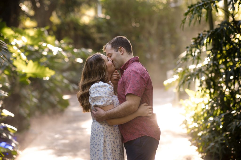 Fairchild Tropical Gardens has misters to add to the romantic ambiance during an engagement session 